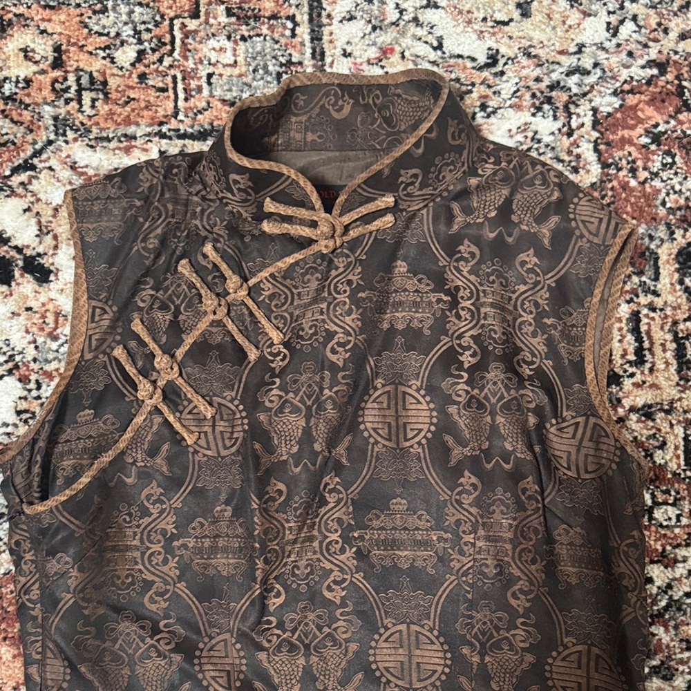 Elegant Brown Brocade Sleeveless Top